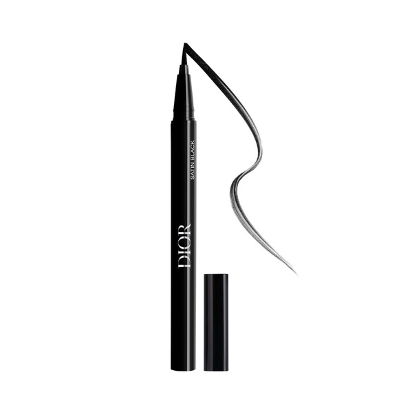 Dior Cream Pouch with Pink Embroidered Accents with Dior lipstick and Eye Liner - Picture 6 of 13